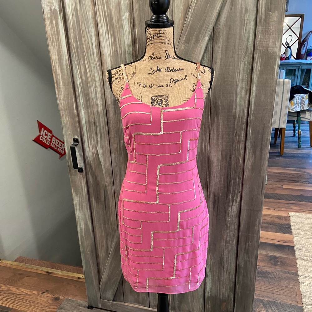 Pink with gold sequins party dress